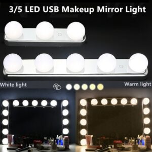 3/5 LED Bulbs USB Mirror Light Touch Dimming Vanity Dressing Table Lamp Bulb Makeup Mirror Wall LampTouch Switch Battery Powered 1