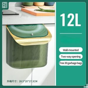 12L Kitchen Trash Can Wall Mounted Recycle Garbage Basket Trash Bin With Lid Cabinet Door Hanging Sliding Cover Storage Bucket 7