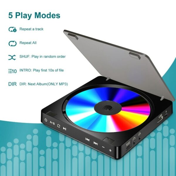 Retail Portable CD Player Double Headphone Version Contact Button Reproductor CD Walkman Rechargeable Shockproof LCD Display 3