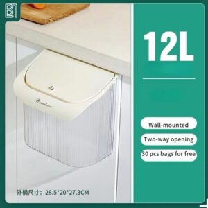 12L Kitchen Trash Can Wall Mounted Recycle Garbage Basket Trash Bin With Lid Cabinet Door Hanging Sliding Cover Storage Bucket 9