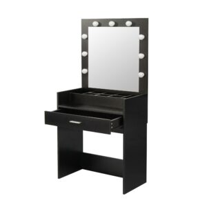 1PC Dressing Table With Mirror Open Storage Grids Dressers Makeup Vanity Cabinet LED Make Up Mirror Light Bulb Bedroom Furniture 2