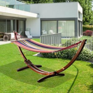10.5' Solid Pine Wood Outdoor Single Person Curved Arc Hammock with Stand Outdoor Garden Furniture/Decor 1
