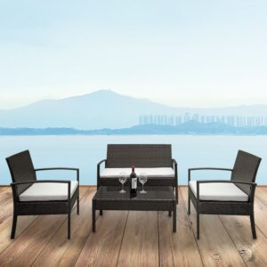 1 Set Nordic Outdoor Sofa Woven Rattan Leisure Table and Chair Villa Garden Balcony Living Room Outdoor Patio Furniture Set 1
