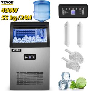 VEVOR Commercial Ice Maker 50Kg/24H Automatic 2-In-1 Water Inlet Built-in Ice Cube Machine Electric Cooler Kitchen Appliance 1